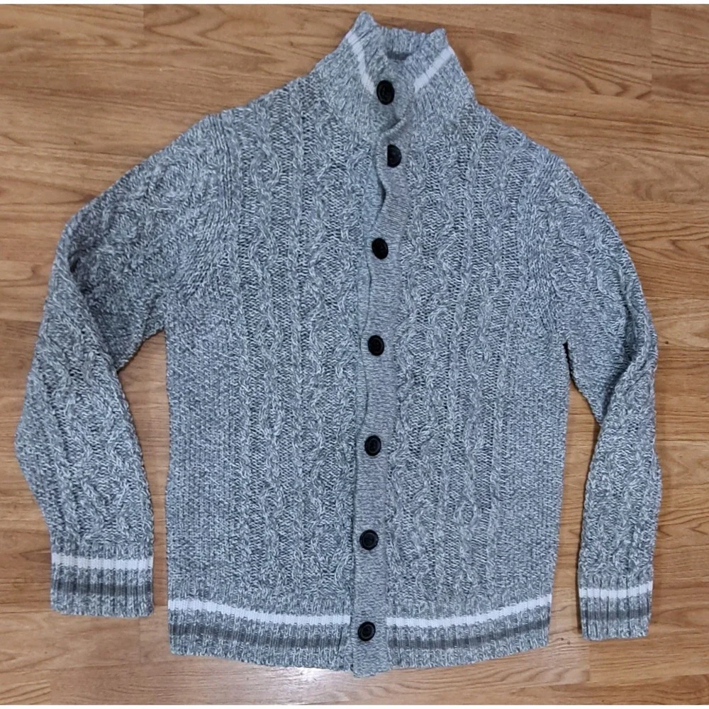 Express Sweater Men's‎ L Cardigan Gray Button Cotton Heavy Knit Long Sleeve